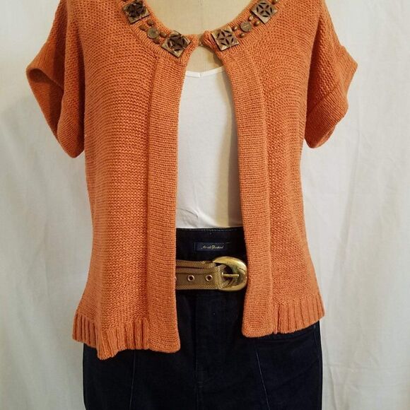 Boho Sweater size Small C'est City  Orange with beaded neckline - Picture 6 of 6